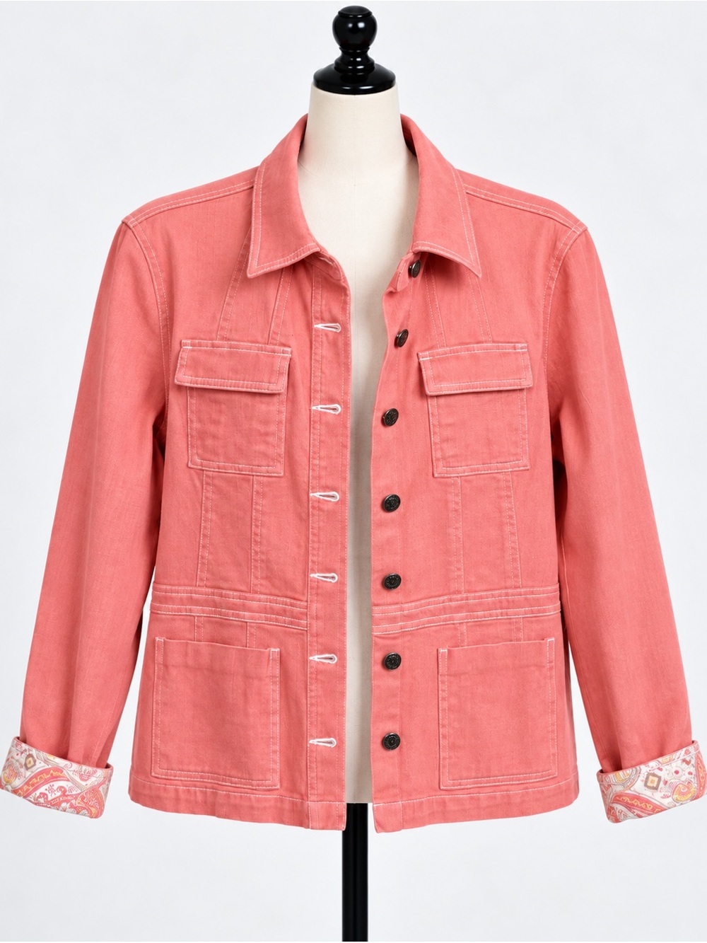 Liz Claiborne Coral Pink Denim Utility Jacket